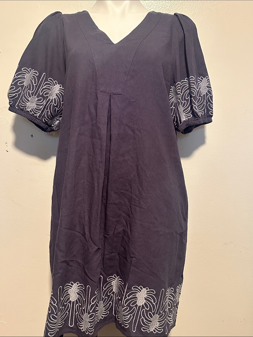 For Cynthia Navy Tunic with White Embroidered Trim